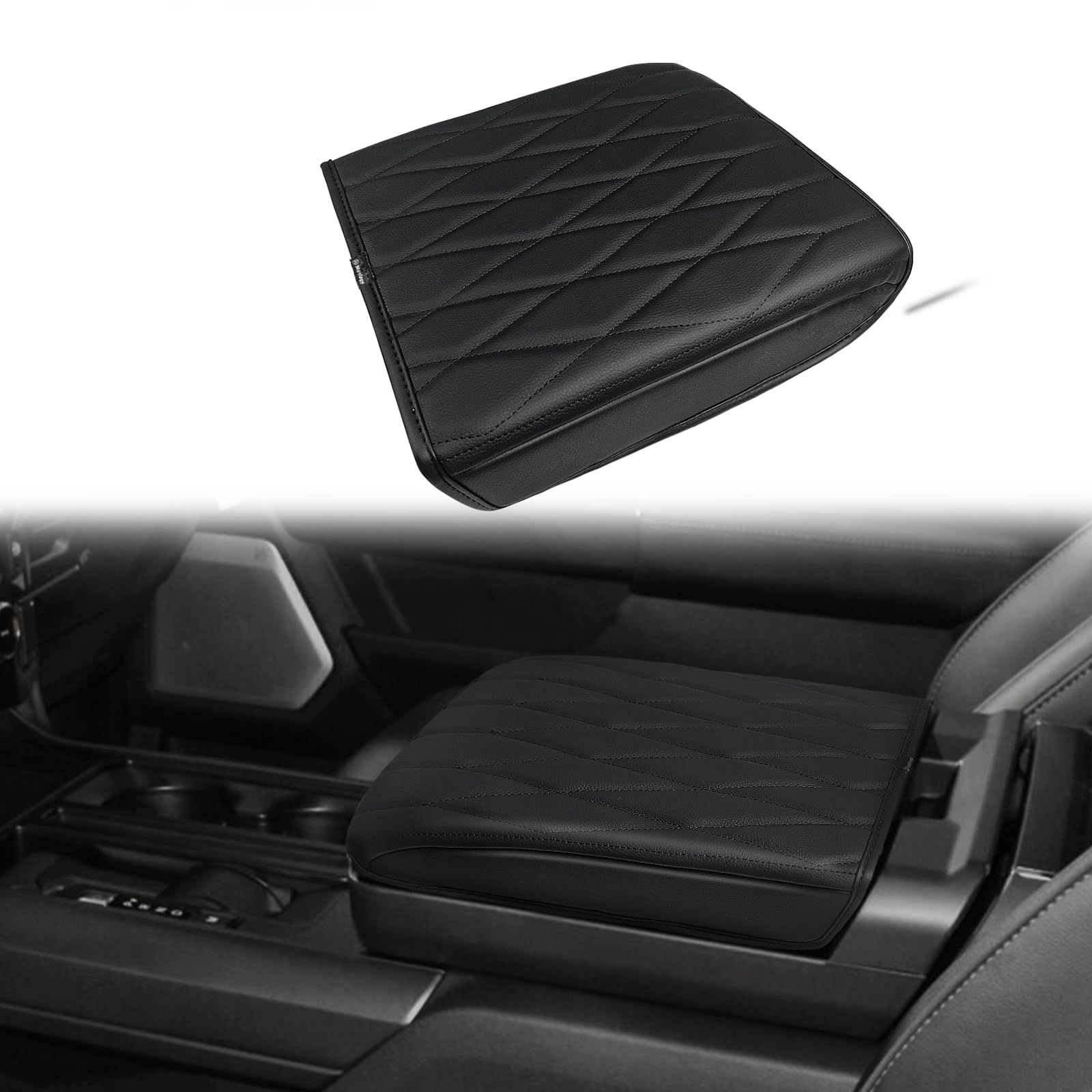 Muslogy Center Console Armrest Cover Compatible with Ford F-150 F150 2021-2025 2026 Comfort Armrest Pad Arm Rest Cushion Vegan Leather Protector Regular Thick(WorkSurface ONLY) Image