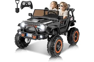 Hikole 2 Seater Ride On Toys Car for Big Kids, 24V Electric Vehicles w/20 Large Wide Seat, 2WD/4WD Switchable, 4X100W Engines, Music, Suspension, Battery Powerd Cars Truck for Kids Boys - Black