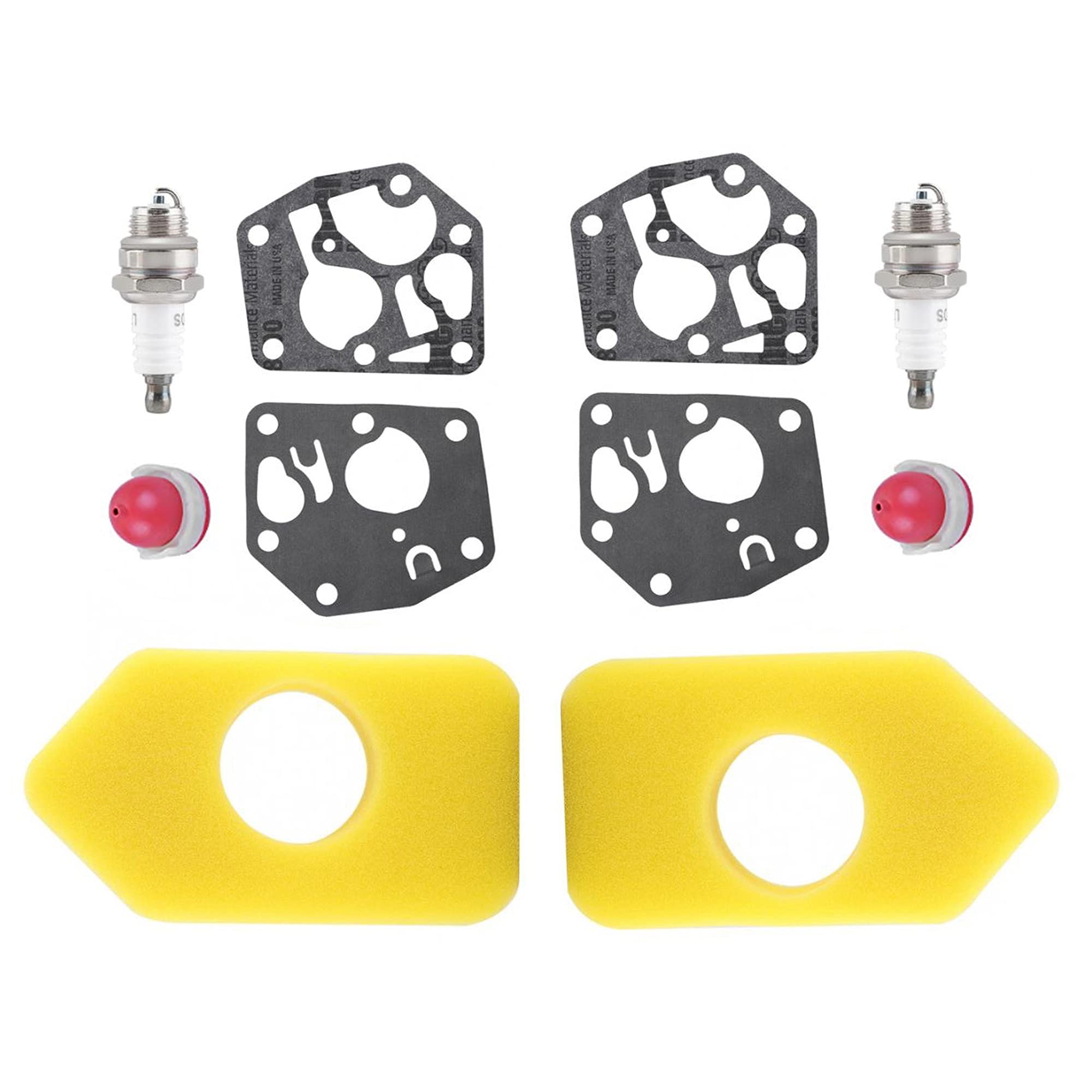 Hippotech 2 Packs Carburetor Diaphragm Gasket Air Filter Spark Plug Kit Replacement for Briggs 495770 795083 698369