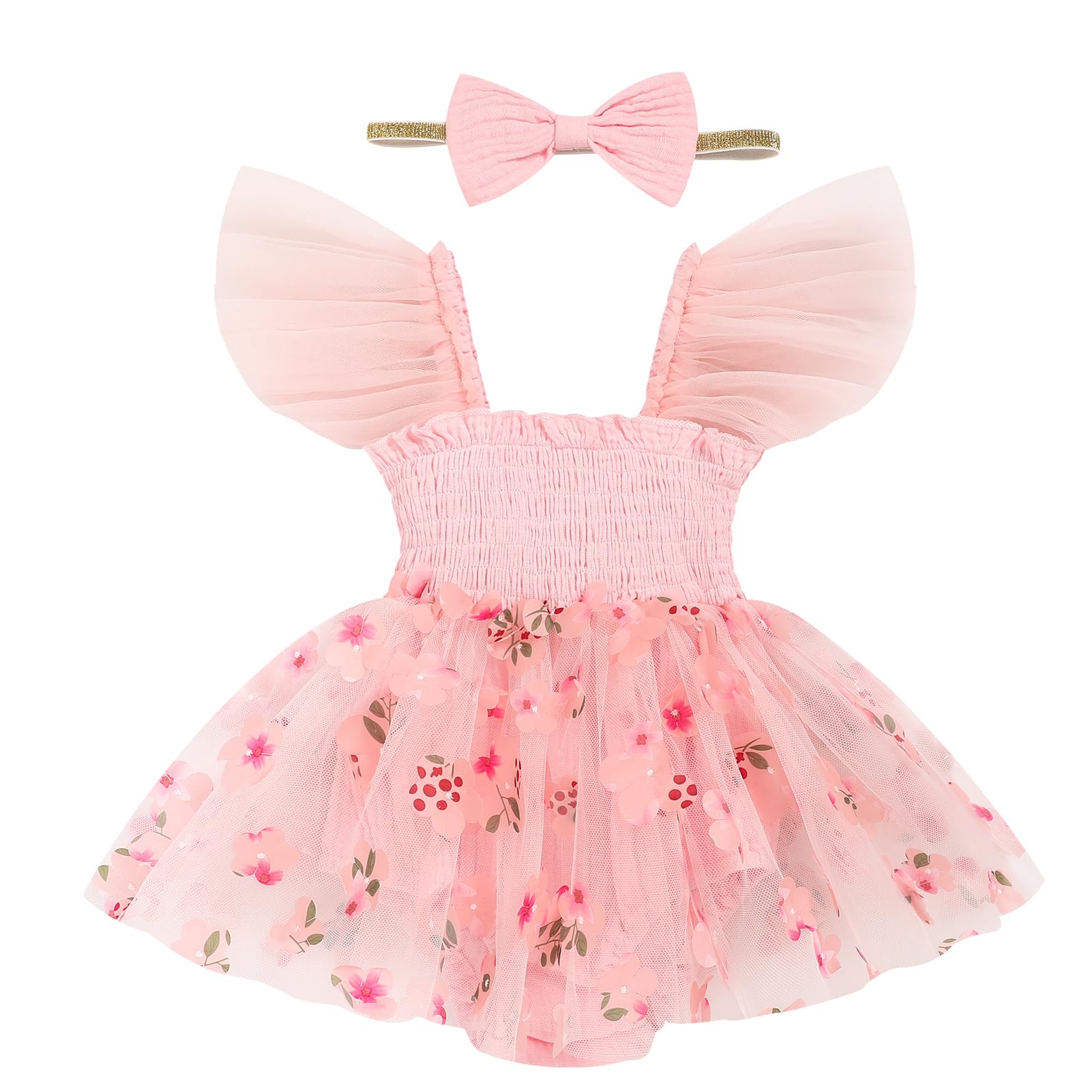 Photo 1 of ***SIMILAR ITEM*** TITKKOP Baby Girl Tulle Romper|Newborn Summer Bodysuit|First Birthday Photo Shoot|Cake Smash Outfit for Infants(pink1,6-12M)