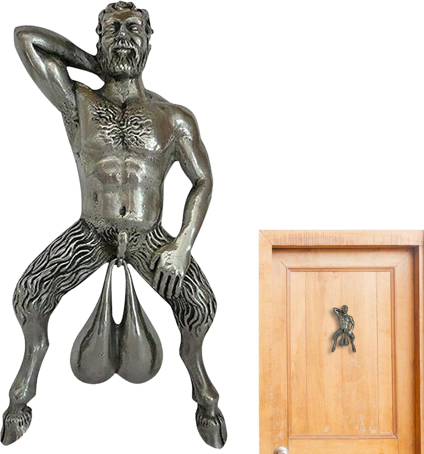 2025 New Funny Old Man with Special Decorations Door Pendant, Muscle Man Door Knocker, Resin Porch Pendant Figure Model Doorbell for Front Door Home Wall Crafts Decorations, Silver