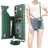 Bocasal Crossbody Wallet Case for iPhone 16 with RFID Blocking Card Slot Holder, Magnetic Flip Folio Purse Case, PU Leather Zipper Handbag with Detachable Lanyard Strap 6.1 Inch 5G (Green)
