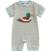 Santikisler Newborn Baby Boy Hunting Outfit Mallard Duck Waffle Short Sleeve Romper Jumpsuit Striped Clothes Summer