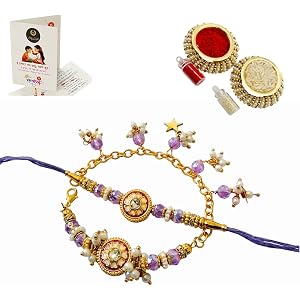 NiLy Craft Luxury Handmade Bhaiya Bhabhi Rakhi Gift Set | Premium Traditional Floral Charm & Royal Purple Beads Couple Rakhi