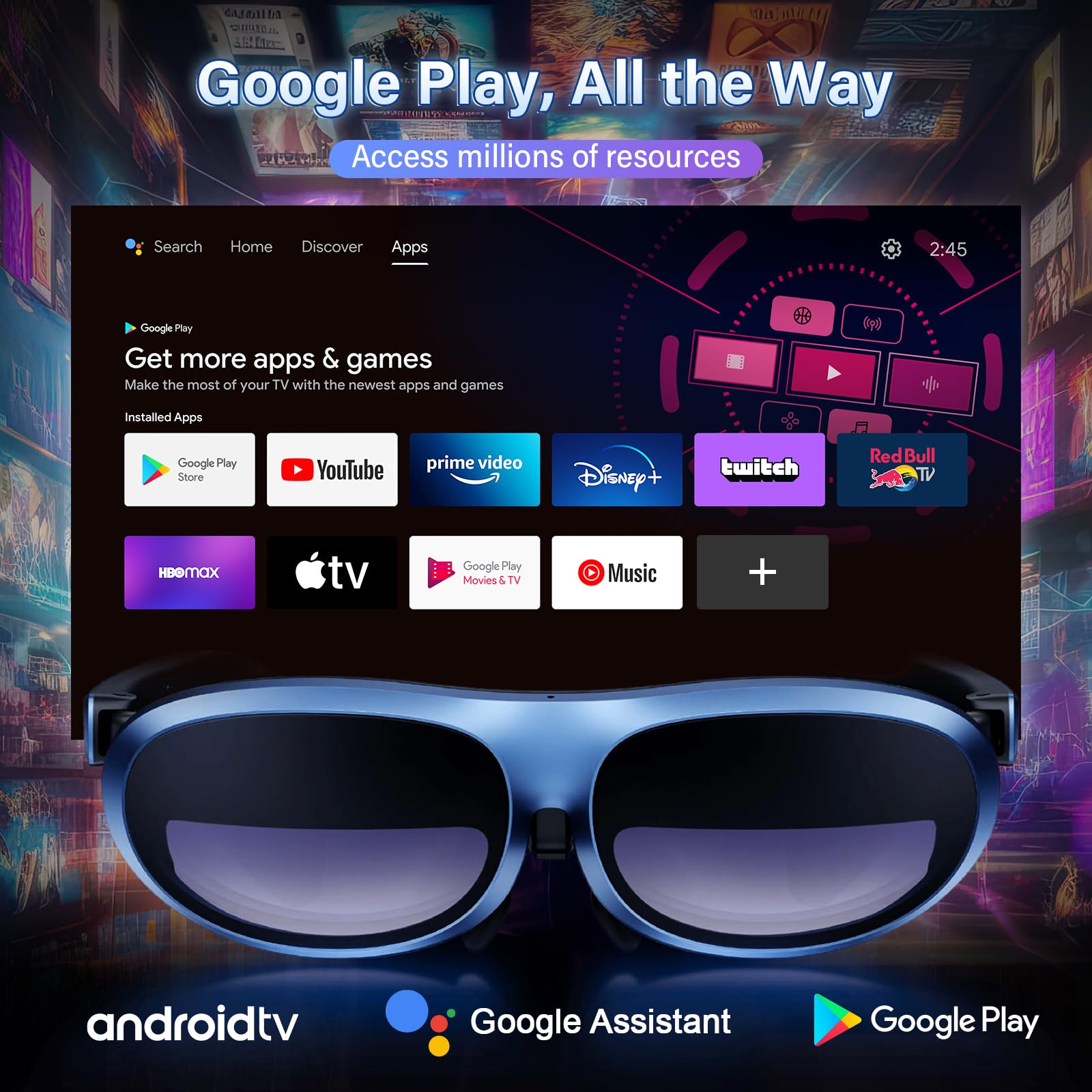 Rokid Joy Pack AR Glasses+Mini Hub+Anti-Slip, Play While Charging, Android TV Smart Glasses with 360
