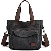 Sunshinejing Women's Canvas Tote Purse Shoulder Crossbody Bag Small Handbag Multi-pocket Top Handle Work Bags