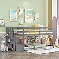 Bellemave Low Loft Bed for Kids,Twin Size Loft Bed with Storage Staircase,Wood Loft Bed Frame for Boys Girls Teens(Gray)