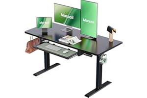 Marsail Electric Standing Desk with Ergonomic Keyboard Tray, 55x24″ Inch Adjustable Height Desk with 27.5” to 46.7” Height Range, 4 Memory Presets, Smooth and Quiet Lifting, Computer Workstation