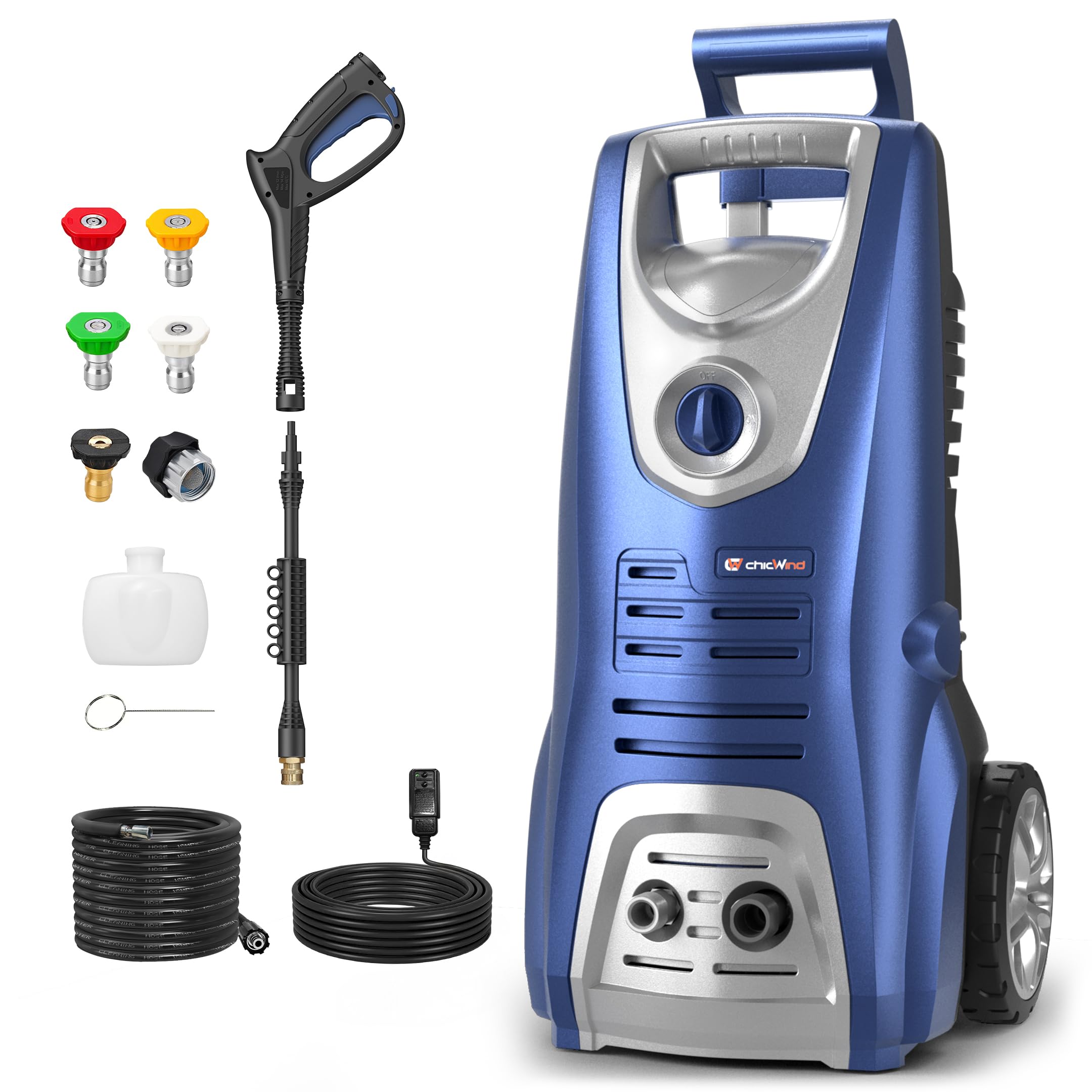 Photo 1 of 1600W Washer with 5Nozzles Set&Foam Cannon,16ft Hose,Adjustable Handle,Power Washer for Driveways, Cars, Fences, Decks, Patios&Outdoor Cleaning