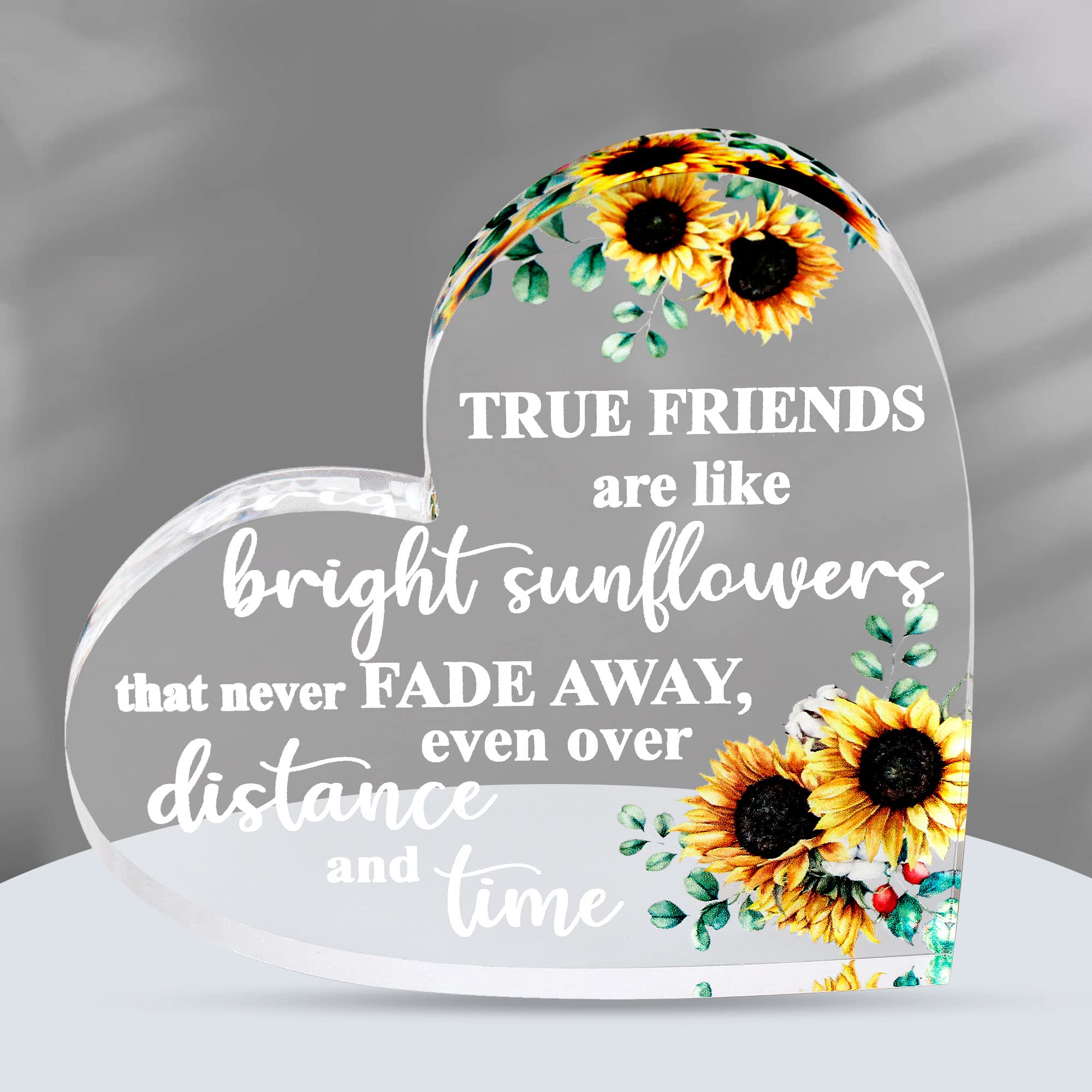 Friendship Gifts - Acrylic Heart Friendship Gift for Her - Inspirational Gifts for Women - Long Distance Relationship Gifts, Bestie Gifts (Sunflower Style)