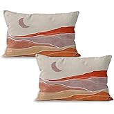 Liosei Boho Western Decorative Throw Pillow Cover, Mid Century Modern Decor, Boho Abstract Minimalist Moon Southwest Mountain Landscape Pillow Covers for Home Room Bed Sofa Decor, 16x24 Inch