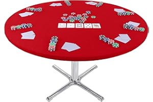 Jigitz Felt Poker Table Cover Round Fitted - 36-48in Stretch Fit Red Felt Card Table Cover - Table Cloth Protector for Mah Jong, Poker, Dominoes and Casino Game Night