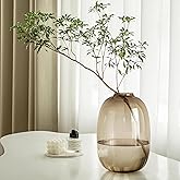GeLive Brown Glass Vase Round Clear Colored Flower Vase for Centerpiece Long Stem Branch Fresh Artificial Plant Bottle Modern Home Indoor Decoration (Brown)
