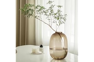 GeLive Brown Glass Vase Round Clear Colored Flower Vase for Centerpiece Long Stem Branch Fresh Artificial Plant Bottle Modern Home Indoor Decoration (Brown)