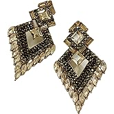 Very Large Art Deco Antique Vintage Retro Style Yellow Amber Gold Citrine Bridal Bridesmaid Wedding Prom Pageant Statement Cluster Earrings