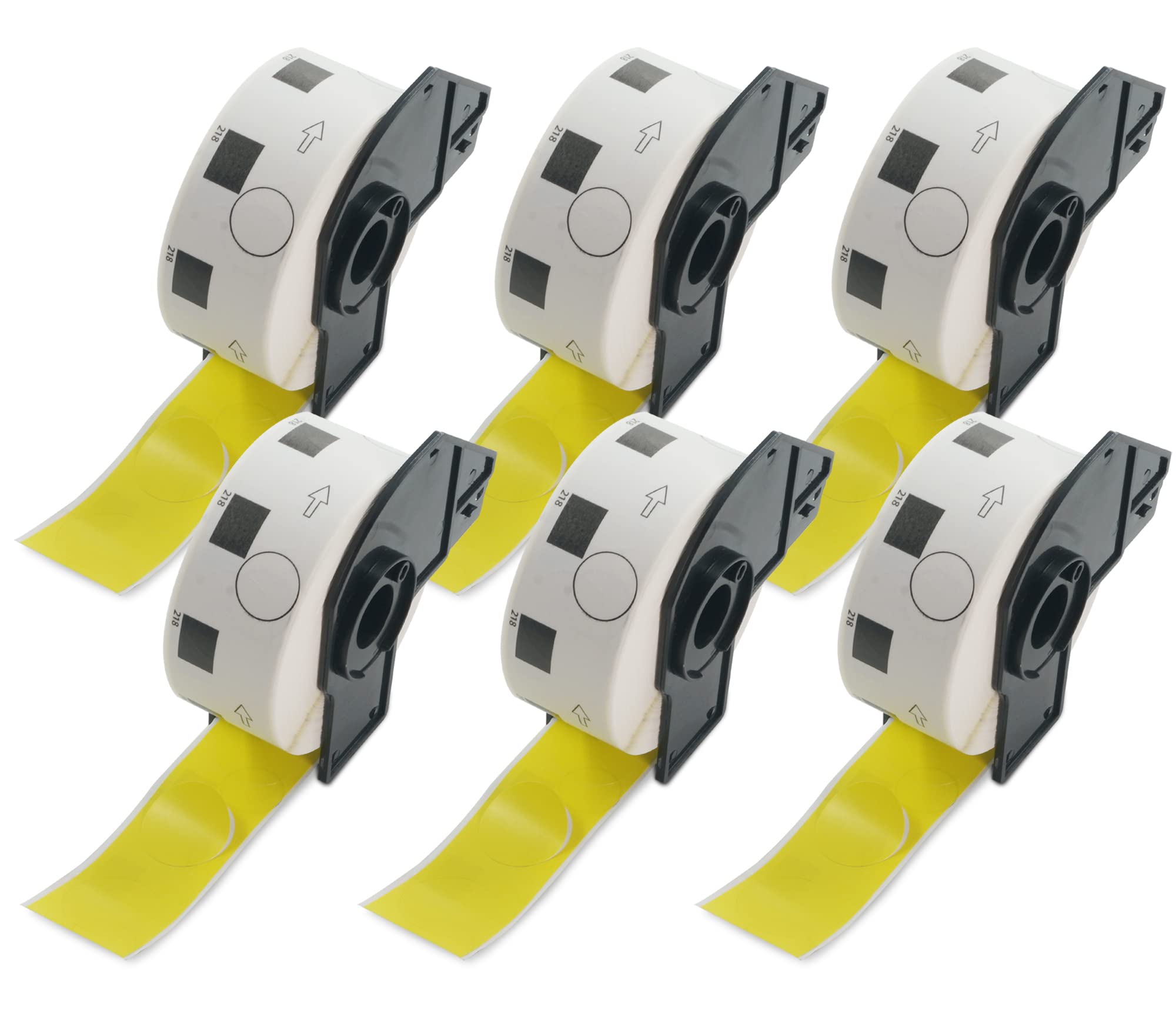BETCKEY - 6 Rolls DK-11218 Colored Labels, Φ24mm Round, Black on Yellow, 6000 1 Inch Large Round Labels Using for QL Label Printers