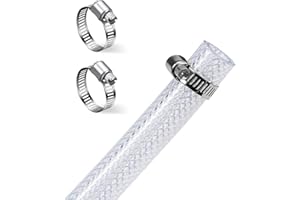 DAVCO 5/8" ID - 50 ft Heavy Duty Braided Clear Plastic Vinyl Tubing with 2 Stainless Clamps, Flexible High Pressure Reinforced PVC Plastic Tube Hose, Non-toxic, BPA Free