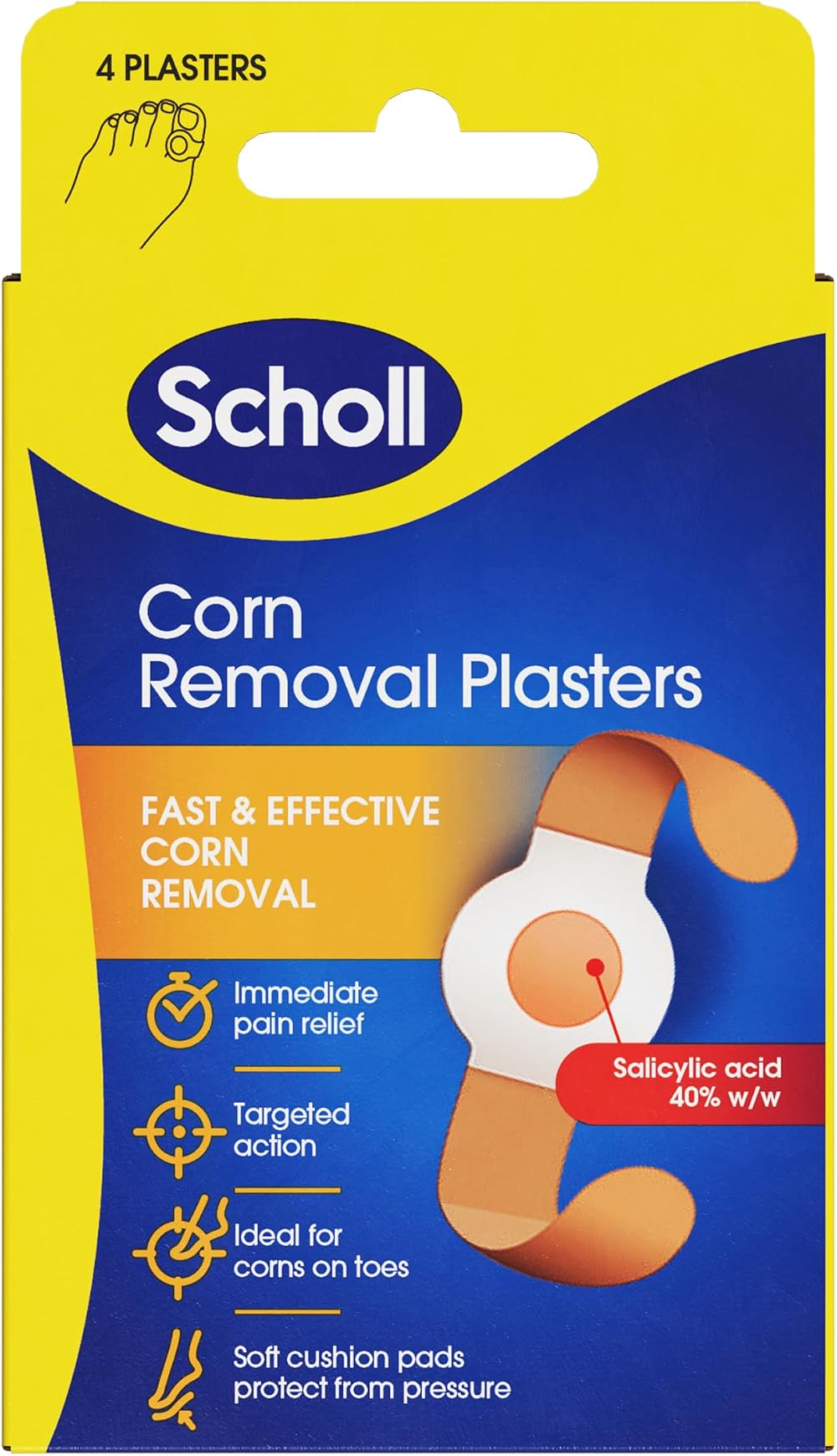 Scholl Corn Removal Plasters with Salicylic Acid 4 Discs Foot Toes