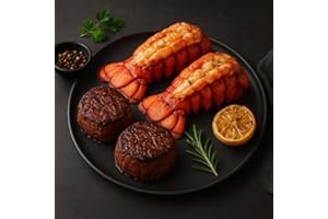 OCEANZEN Surf & Turf Duo – 2 Cold Lobster Tails (6-7oz Each) & 2 Filet Mignon Steaks (5 oz Each, USDA Prime) – Gourmet Wild-Caught & Prime Tenderness
