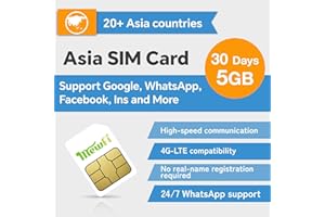 MEWFI Asia SIM Card 30Days 5GB - 4G High-Speed Communication, 24/7 Whatsapp Support - Covers Japan, Korea, China & More - Use Google, Instagram, Twitter - Easy Activation - for Unlocked Smartphones