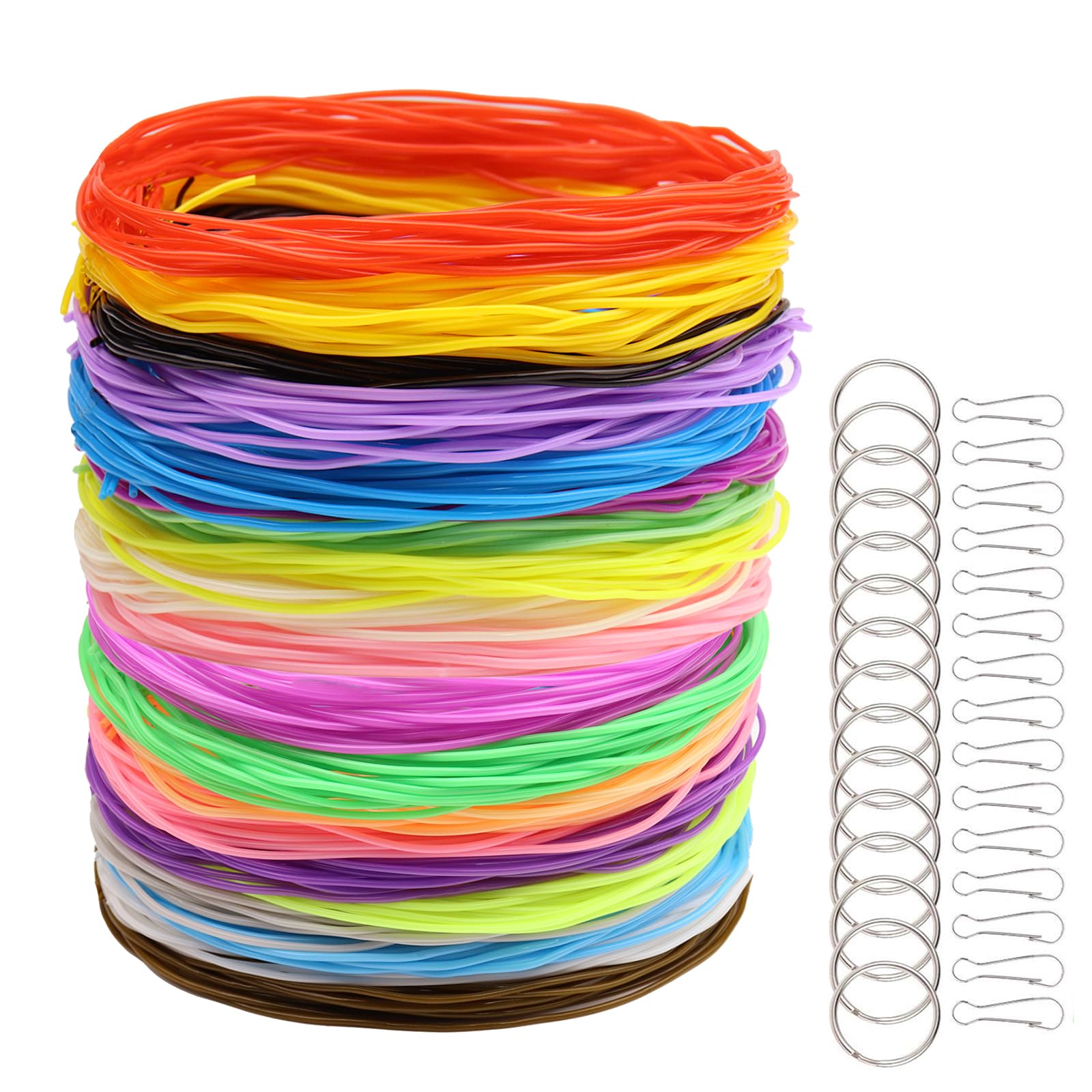 Plastic Lacing Strings, 200 Pieces DIY Handmade Craft Gimp Lacing Cord Weaving rope for Jewelry Making-20 Color with 10 PCS Snap Clips and 10PCS Key Chain Rings