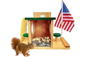Whesamy Squirrel Feeders for Outside, Wood Squirrel Picnic Table Feeder The Nut Bar with Corn Cob Holder, Wooden Squirrel Feeding Stations with Green Cover, Easy to Fill, Coated Waterproof
