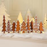 3 Set 10'' Gingerbread Christmas Table Tree Decorations 3D Wooden Christmas Gingerbread Village Ornaments for Xmas Tiered Tray Decorations Office Farmhouse Home Centerpieces Mantel Fireplace Decor