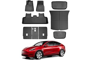 KIKIMO for Tesla Model Y Floor Mats 9PCS, All-Weather Floor Mats for Tesla Model Y 2020-2024 Accessories, Waterproof Non-Slip Floor Mat Front Rear Cargo Liner Mat Backrest Mats Custom Fit for 5 Seater