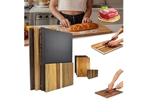Book Cutting Board Set, Wood Book Shaped Cutting Board, Set of 4 Solid Wood Shaped Cutting Board with Stand, for Bread, Meat,