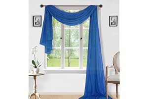 Sapphire Home Window Scarf Valance Curtains - Extra Long Sheer Valances for Windows - Voile Swag Curtains for Living Room, Kitchen, and Bedroom Decor, Weddings, Events - 54" x 216" - 1 pc - Royal Blue