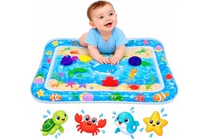 Tapete de Água Inflável para Bebês, Atividade Sensorial com Tema Oceano, Brinquedo de Barriga para Desenvolvimento Infantil, Náo Vaza. (Azul)