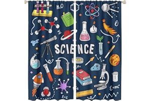 ZHANGWUQIANG123 Science Blackout Windows Curtains, Chemistry Vector Chemistry Science Pharmacy Research Rod Pocket Insulated Curtains Darkening Home Decor Kid Girls Boys Bedroom Living Room 21(W)*45(L) 2 Panels