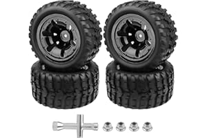 Hobbyfire PreGlued 12mm Hex 1/10 Scale RC Truck Tires and Wheels Compatible with Traxxas Rustler VXL Redcat Volcano Brushless 2s 3s Lipo
