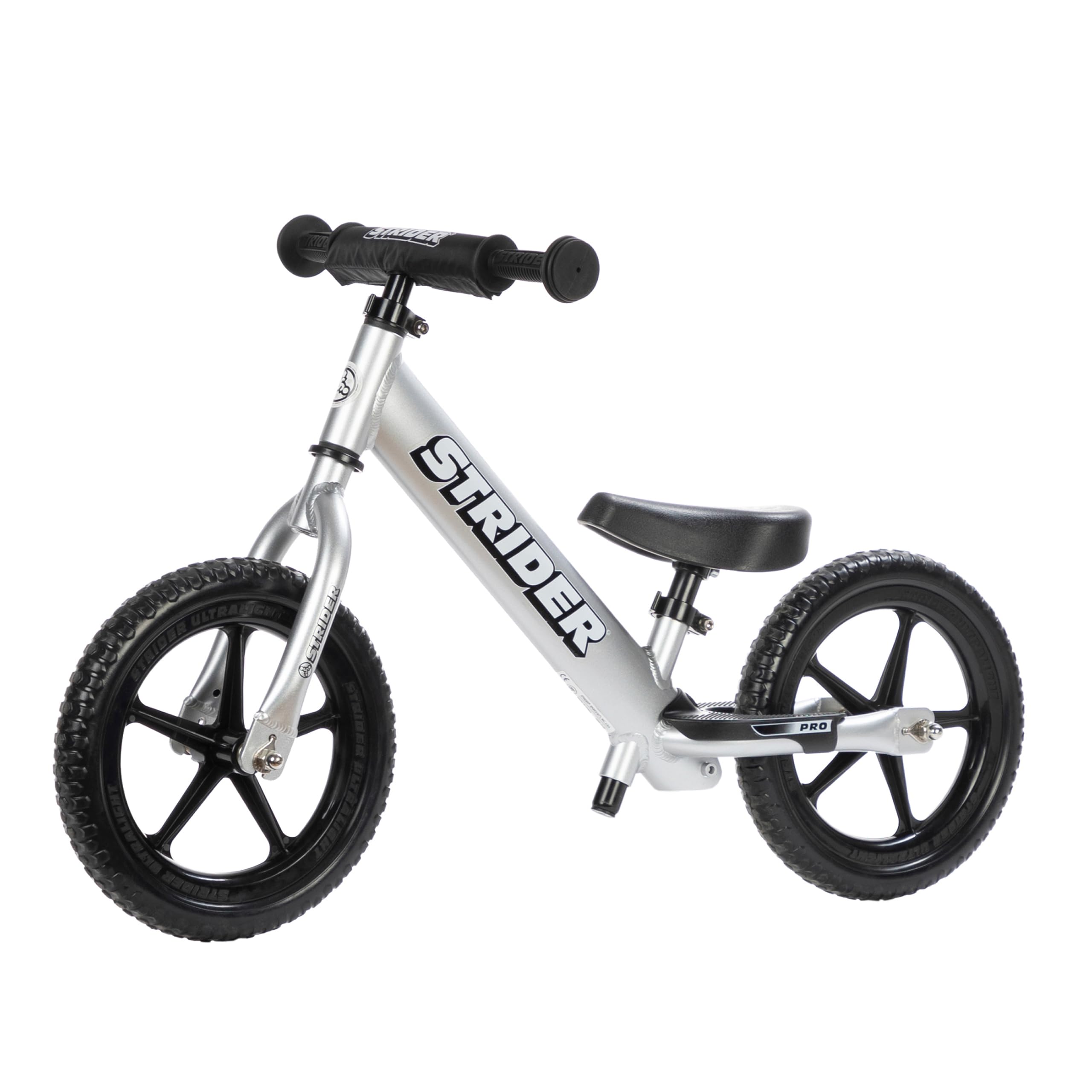 Strider 12 Pro Bike- No Pedal Balance Bicycle for Kids 1 to 4 Years - Silver