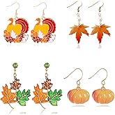 Thanksgiving Earrings Fall Earrings for Women Red Maple Leaf Turkey Pumpkin Earrings Autumn Holiday Earrings Set for Women