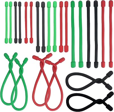 Roellgs 24pc Silicone Cable Ties Reusable Wire Management 3" 4" 6" 8"