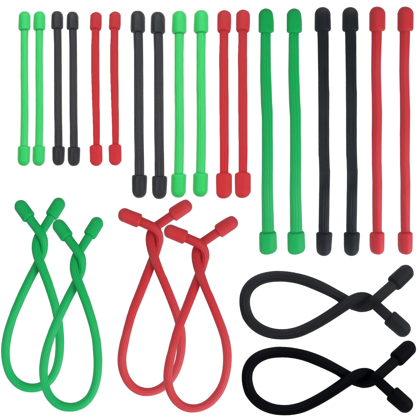 Roellgs 24 Piece Twist Ties, 3" 4" 6" and 8" Silicone Cable Ties Reusable Rubber Band Holder for Wire Management Rope Hanging