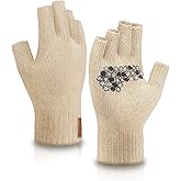 Fullsheild Merino Wool Fingerless Gloves Half Finger Wool Gloves for Men Women Winter Unisex Knit Fingerless Mittens