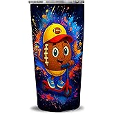 TWILFLNEX American Football Tumbler 20 oz Vacuum Insulated Stainless Steel Travel Mug with Lid, Cute Cartoon Art & Fuel Facts Panel, Hot Cold Car Cup, Gift for Fans, Mom, Coach, Player