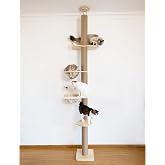 Floor-to-Ceiling Cat Tree with Natural Sisal Rope Scratching Post - Adjustable Height (55-119 Inches) - Modern Cat Activity Tree, Cat Scratcher Post