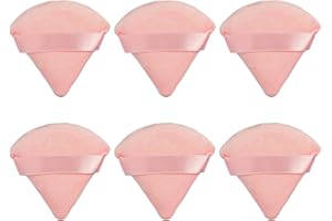Glavatrix 6 Pieces Powder Puff for Face, Pink Triangle Makeup Puffs for Setting, Cotton Velour Soft Sponge with Strap for Contouring, Under Eyes and Corners Makeup Tool (Pink)