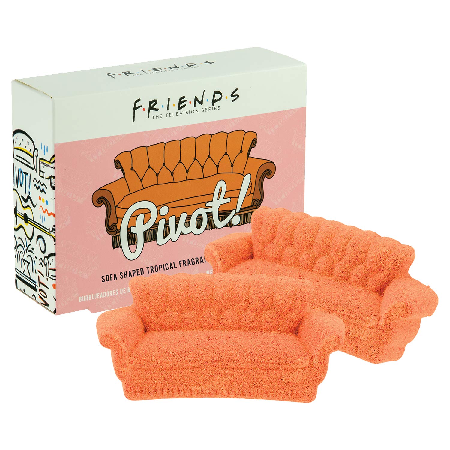 Paladone FRIENDS TV Show Sofa Shaped Bath Fizzer Set - Tropical Scent- Set of Two 50g Fizzies, Pink