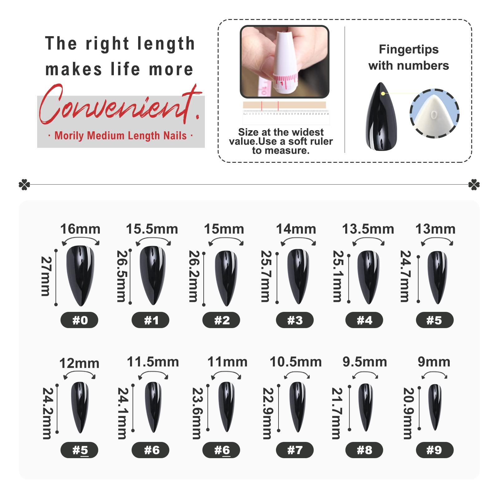 morily 24Pcs Black Press on Nails Stiletto Fake Nails Medium Length Almond False Nails Tips Long Acrylic Glossy Stick on Nail Solid Color Full Cover Fingernails Manicure for Women (Black) - Image 3