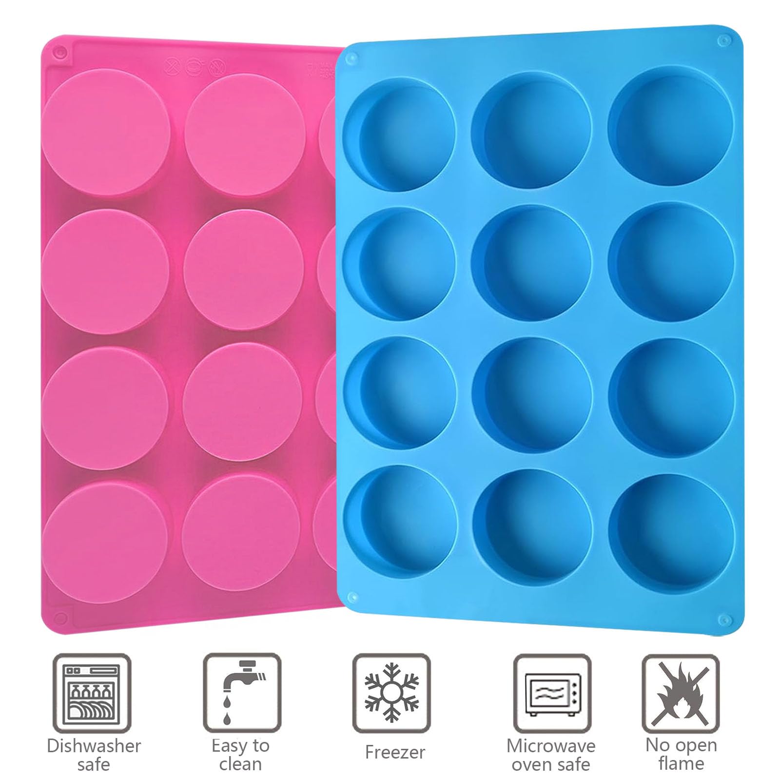 Round Chocolate Cookie Molds,SAGOOITS 12-Cavity Cylinder Chocolate Silicone Molds for Covered Oreo, Cookies Candy Jelly Mini Cakes and Muffin(2 PCS)