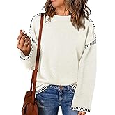 Dokotoo Sweaters for Women Fashion Solid Crewneck Loose Fit Long Sleeve Contrast Cable Knit Pullover Sweater Jumper Tops