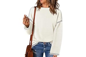 Dokotoo Sweaters for Women Fashion Solid Crewneck Loose Fit Long Sleeve Contrast Cable Knit Pullover Sweater Jumper Tops