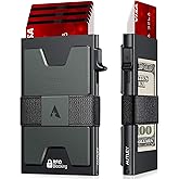 AUTLEY Slim Card Holder, Minimalist Pop Up Wallet for Men, RFID Blocking Mens Wallet with Cash Band (Dark green, Black)
