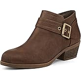 mysoft Women's Ankle Boots Low Chunky Stacked Heel Comfortable Round Toe booties with Side Zipper Shoes