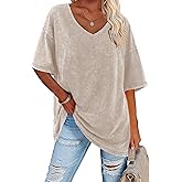 Flowyair Womens Oversized T Shirts Summer Loose Fit Cotton Short Sleeve Basic Tees Casual V Neck Boyfriend Tunic Tops