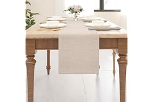 NATUS WEAVER Soft Caddice Faux Linen 2 Piece Fabric in 1 Table Runner, eco-Friendly Fabric Handcrafted Runner, Natural Linen 12 x 36 Inch